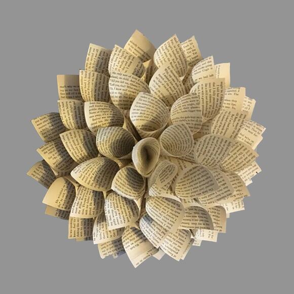 Book Paper Dahlia, 15" 3D Wall Hanging Decor - Paper Flower Gift for Book Lovers - Picture 2 of 8